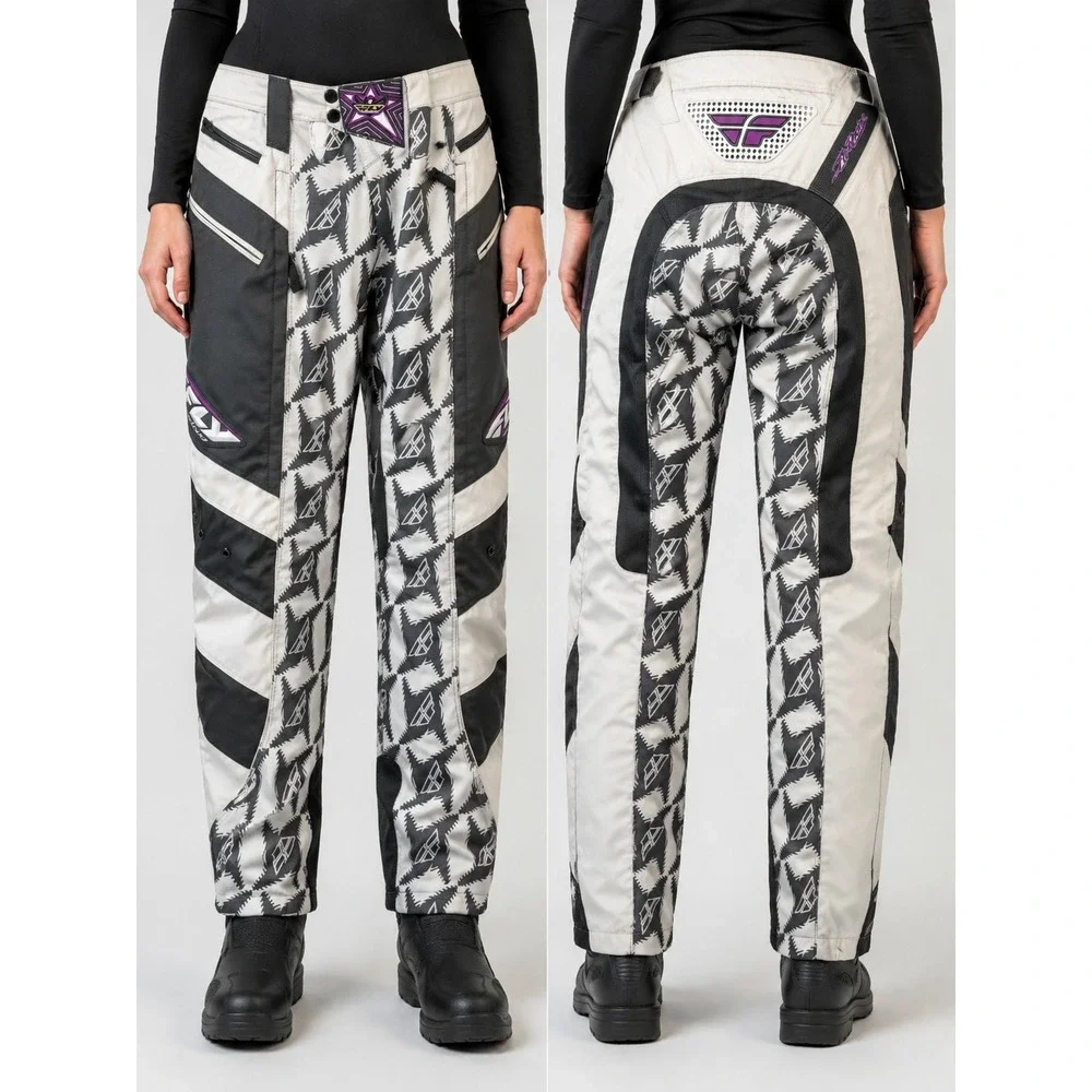 Motocross Dirt Bike Racing Fly Racing Kinetic Pants Grey White Purple Size 11/12